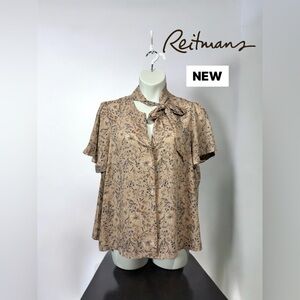 NWOT, Reitmans, Plus Size Floral Patterned Blouse, 3X, Tan, Blue 🌸